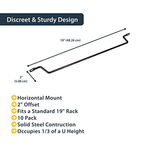 StarTech 10-Pack Lacing Bar with 2in Offset for 19in Rack (CMLB102) | 5.1cm offset at 75 degrees, Server rack cable management, Network rack-mount cord organizer, Each 1/3 of 1U, Solid steel - style: 2in offset