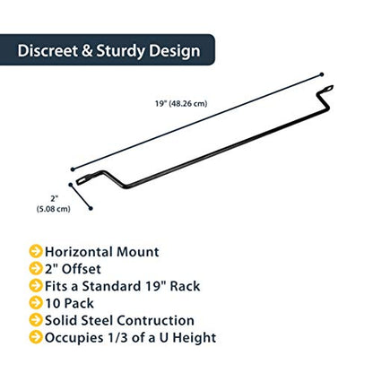StarTech 10-Pack Lacing Bar with 2in Offset for 19in Rack (CMLB102) | 5.1cm offset at 75 degrees, Server rack cable management, Network rack-mount cord organizer, Each 1/3 of 1U, Solid steel - style: 2in offset