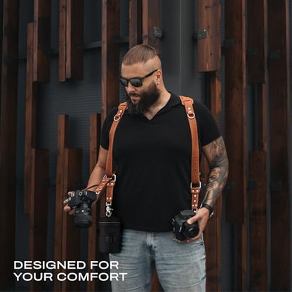 C Coiro Extra Attachments Single and Dual Camera Harness for Camera Bag, Sling Bag, Pouch, Lens Case - color: Tan
