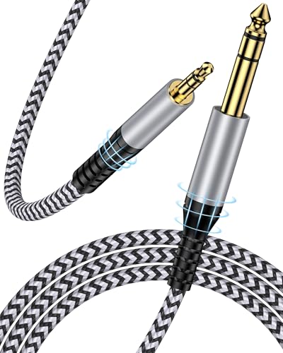 6.35mm to 3.5mm Audio Cable, Braided 1/4" TRS Male to 1/8" Male Adapter Cord, 6.6FT Bidirectional Stereo Aux for iPhone Electric Guitar Headphone Speaker Piano Amplifier Home Theater Mixing Console - color: White, style: 6.35mm to 3.5mm