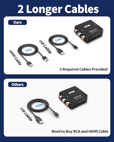 RCA to HDMI Converter, 1080P Mini RCA Composite CVBS AV to HDMI Video Audio Converter Adapter, Supports PAL/NTSC for N64 Wii PS2 PS3 Xbox VHS VCR Camera DVD - with HDMI Cable - color: Converter (with HDMI Cable)