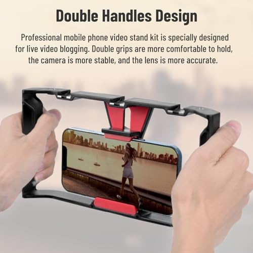 Professional Phone Shooting Rig Stabilizer, Aluminum Alloy Mobile Phone Handheld Rabbit Cage for Live Video & Portrait Recording, Universal Video Rig with Dual Handles, A