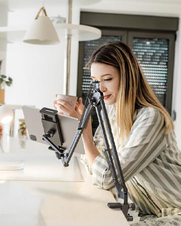 CACENCAN Foldable Tablet Stand, Tablet Stand Adjustable for Bed,Universal Flexible Tablet Holder with 360 Degree Rotation for iPad/iPhoneX/iPad Pro/N-Switch,or Other 4.5~12.9 Inches Devices - color: Black