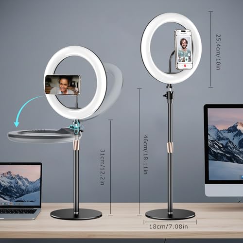 Desk Ring Light with Magnetic Phone Stand for Zoom Meetings, Ring Lights for Video Recording, 10" Laptop Light for Video Conferencing, Home Office, Streaming, YouTube, Webcam, Camera