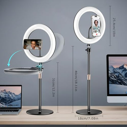Desk Ring Light with Magnetic Phone Stand for Zoom Meetings, Ring Lights for Video Recording, 10" Laptop Light for Video Conferencing, Home Office, Streaming, YouTube, Webcam, Camera