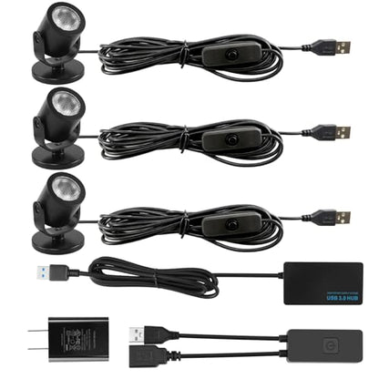 TAYSING LED Spotlight Indoor 2W USB Powered 360 Degree Rotating Mini Display Accent Light for Pictures Paintings Plants Shelves Cabinet Showcase, 3 Pack Daylight 6000K - color: Daylight