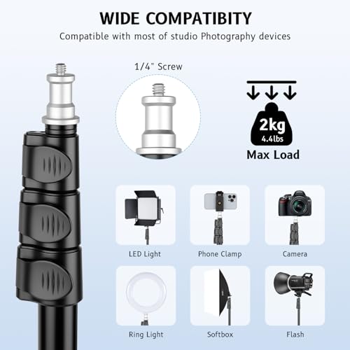 VICTIV Photography Light Stand, 6.56ft/200cm Adjustable Tripod Stand w Head | Compact Lighting Tripod Stand, Compatible with Ring Light, LED Video Lights, Softbox, Webcams, Strobe Light, Digital Camera