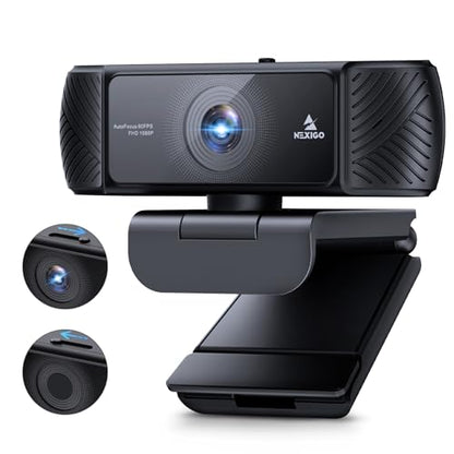 NexiGo 1080P 60FPS Webcam with Software Control and Microphone, AutoFocus, w/Privacy Cover, N680P Pro Computer Web Camera for Skype Zoom Teams, Mac PC Laptop Desktop - style: Webcam with Built-in Cover