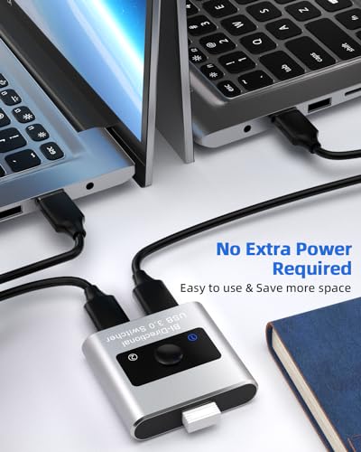 Aluminum USB 3.0 Switch, Bi-Directional 2 in 1 Out / 1 in 2 Out - Share 1 Device for Printer, Keyboard - Includes 2 USB 3.0 Cables (4.9ft) - color: USB Switch