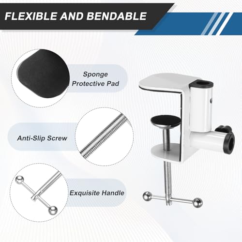HARFINGTON Metal Table Clamp Mount 2.6" Hole Dia Clamp for Desk Lamp Mount Stand Universal Cantilever Bracket with Adjustable Screw Plastic Handle for Microphone Arm Lamp Stand, White - size: 2.6", style: Plastic Handle