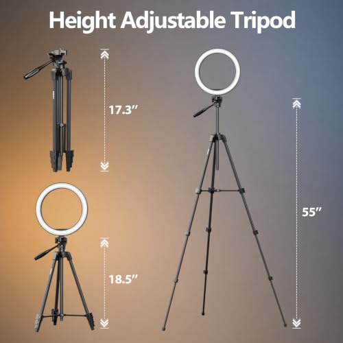 EMART 10’’ Ring Light with 55’’ Extendable Tripod Stand & Phone Holder, 16 RGB Colors Modes, 10 Dimmable Levels LED Circle Selfie Lights with Wireless Remote for Makeup Streaming YouTube TikTok