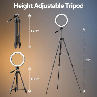 EMART 10’’ Ring Light with 55’’ Extendable Tripod Stand & Phone Holder, 16 RGB Colors Modes, 10 Dimmable Levels LED Circle Selfie Lights with Wireless Remote for Makeup Streaming YouTube TikTok