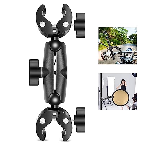 PULUZ Super Double Camera Clamp Mount, Crab Plier Clip Bracket Magic Arm Double Ball Head Adapter Umbrella Clamp for Motorcycle, Bike, Cross Bars, Desktop, Light Stand, Photo Boom Stand - style: Double Clamp