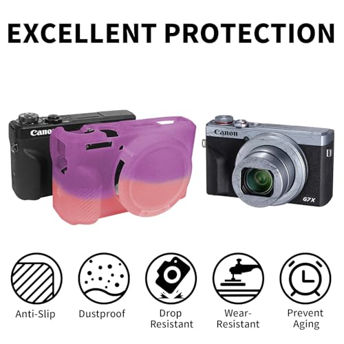 G7X Mark III Case, Soft Silicone Protective Case Cover for Canon Powershot G7X Mark III Digital Camera, Durable Camera Body Skin Protector with Removable Lens Cover, Purple Pink - color: Purple Pink