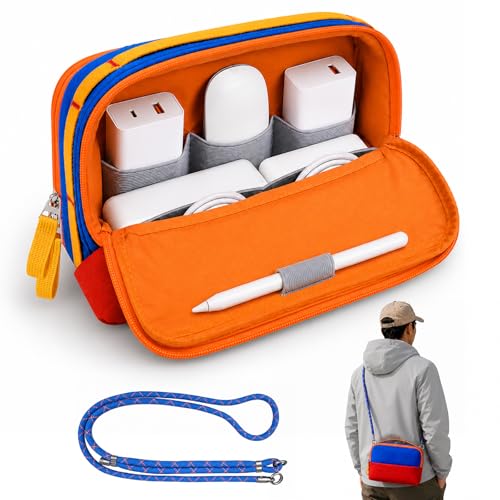 Electronics Organizer Travel Case for Laptop Power Adapter, Soft Shell, Zipper Closure, with Carrying Lanyard (Case+Phone Lanyard) - color: Case+Phone Lanyard