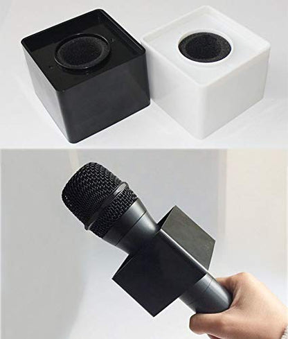 2 Pieces Portable Square Cube Shaped Interview Mic Microphone Flag Station Logo Superior ABS Material, Black and White (Pack of 2) - size: 7x7x5.2 cm (Pack of 2)