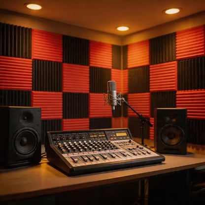 96 Pack Black/RED 12 "X 12 "X1" Acoustic Panels Studio Soundproofing Foam Wedge Tiles(Accompanied By Double-Sided Adhesive Tape) - color: Black/red