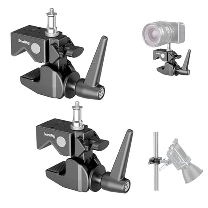 SmallRig Super Clamp Kit 2-Pack, Heavy Duty Max Load 33lb /15kg, with a 1/4"-20 & a 3/8"-16 Top Screw on a 5/8" Stud, for Photography Studio Video Camera Lighting, for Round Pipe and Flat Surface 5318 - size: Clamp (2 Pack)