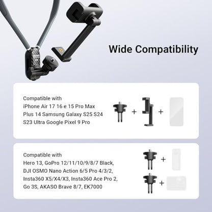 NEEWER Neck Phone Holder, Quick Release Adjustable Bed Cell Phone Action Camera Chest Mount Accessories Kit Compatible with iPhone DJI Insta 360 Samsung for POV Vlogging Video Recording, GP48 - style: GP48