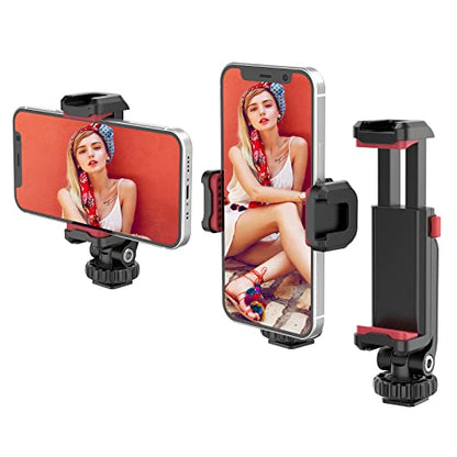 ULANZI Phone Tripod Mount ST-06S, Universal Smartphone Mount Adapter with 2 Cold Shoe, 360° Rotates Adjustable Cell Phone Clip Clamp Holder, Compatible with iPhone17/16/15, Samsung Galaxy Smartphones - color: Black