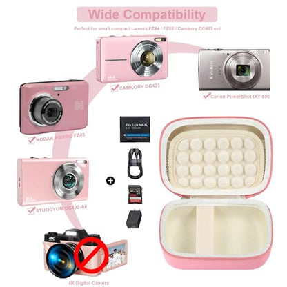 Leayjeen Hard EVA Camera Case Compatible with Canon PowerShot ELPH/IXUS, Kodak Pixpro FZ55/FZ45, Nikon Coolpix, Small Digital Camera, Shockproof Protective Camera Bag with Hand Strap-Pink(Case Only) - color: Pink