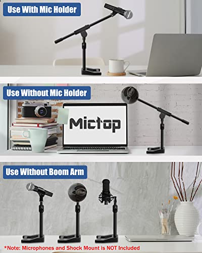 Desktop Microphone Stand, Adjustable Mic Stand with Boom Arm, Mic Clip Holder and 3/8" to 5/8" Screw Adapter for Dynamic Microphone and Blue Snowball, Blue Yeti, Kick Drums, Guitar Amps