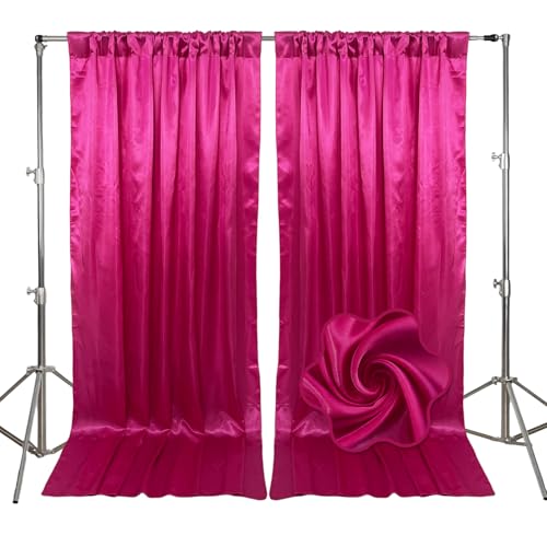 10ft x 7ft Fuchsia Backdrop Curtains for Parties, Fabric Satin Background Curtain with Rod Pockets for Weddings, Birthday, Baby Shower, Photography, Graduation Party Backdrop Drapes, 2 Panels - color: Fuchsia
