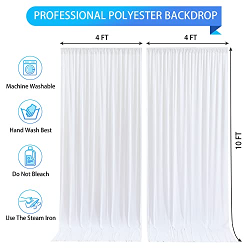 White Backdrop Curtains 2 Panels, 10 Feet Wrinkle-Free Polyester Photography Backdrop Drapes for Wedding Baby Shower Party Background Backdrop Stand- 8FTX10FT (White) - color: White, size: W4' x H10'(2 panels)
