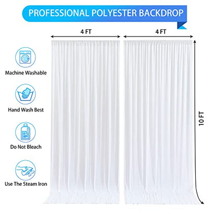 White Backdrop Curtains 2 Panels, 10 Feet Wrinkle-Free Polyester Photography Backdrop Drapes for Wedding Baby Shower Party Background Backdrop Stand- 8FTX10FT (White) - color: White, size: W4' x H10'(2 panels)