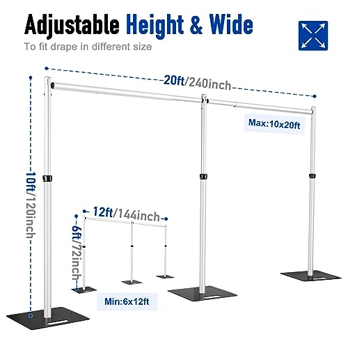 Hecis Heavy Duty Backdrop Stand, 10x20Ft Double Crossbar Pipe and Drape Stand Kit, Adjustable Banner Stand, Back Drop Stand for Party Event, Trade Shows & Wedding Decor