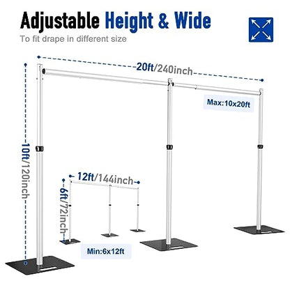 Hecis Heavy Duty Backdrop Stand, 10x20Ft Double Crossbar Pipe and Drape Stand Kit, Adjustable Banner Stand, Back Drop Stand for Party Event, Trade Shows & Wedding Decor