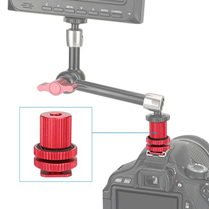 CAMVATE Camera Hot Shoe Mount to 1/4"-20 Female Thread Screw Adapter for DSLR Camera Rig (Red,2 Pieses)-3064