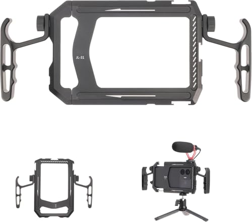 Fotga Aluminum Universal Smartphone Cage Photo Video Stabilizer with Handles Rig for iPhone 17 16 15 14 Pro Max Samsung Cell Phone Vlog Live Stream Video Recording,with Cold Shoe Tripod Mount