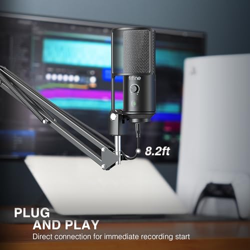 FIFINE USB Podcast Microphone, PC Computer Condenser Microphone Plug & Play Mic Kit with Boom Arm Stand, 16MM Large Diaphragm, Mute Button for Recording Singing Streaming YouTube Gaming-T669PRO1