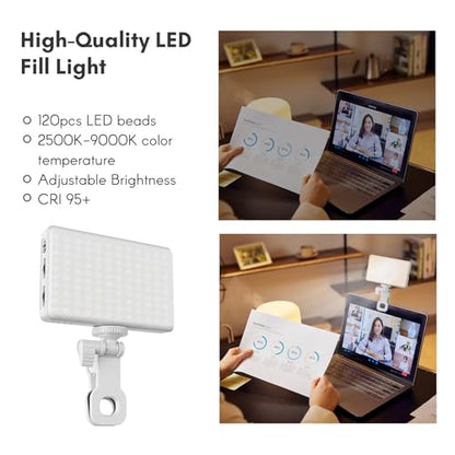 Andoer 120 LED Video Light, LED Selfie Light with Clips for Phone/Laptop, Video Conference Light 2500K-9000K Dimmable CRI95+ Portable Light for Video, Streaming and Video Conferencing - color: White/Dark Grey Heather