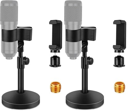 BILIONE Versatile Desktop Microphone Stand, Adjustable Table Mic Stand with Large Microphone Clip, Cell Phone Clip, 5/8" Male to 3/8" Female Metal Adapter (Pack of 2) - size: Large Clip (Pack of 2)