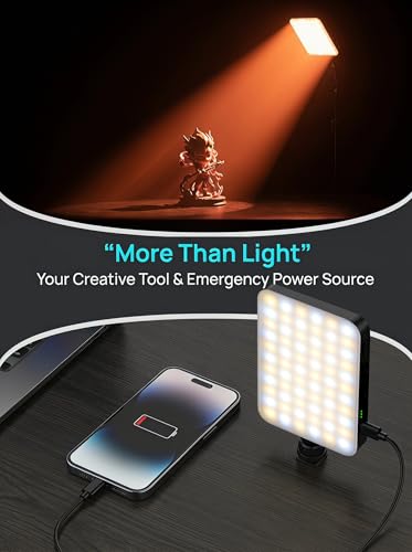 91 LED Portable Charger Selfie Light Video Conference Lighting | with Clip & Camera Tripod Adapter, Rechargeable 2000mAh, CRI 96+, 4 Light Modes, for Phone iPhone Webcam Laptop Makeup - color: Dusk Grey