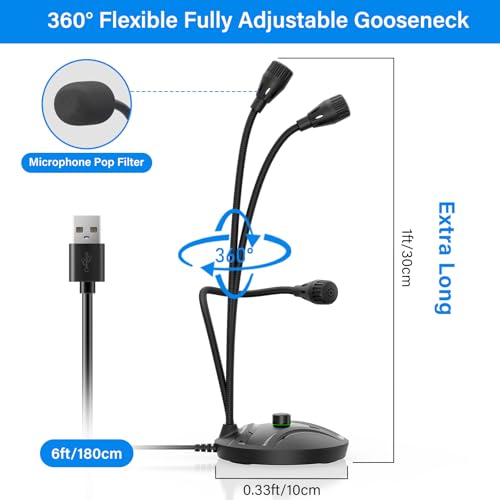 USB Computer Microphone, Plug & Play Desktop Condenser Mic for PC & Gaming with Volume Knob and One-Touch Mute Button, Compatible with Windows/Mac, Ideal for YouTube,Streaming(Black) - color: Black 2