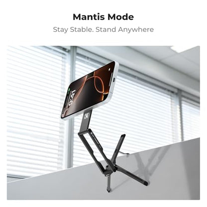 K&F CONCEPT PT02 7mm 59g Magnetic Phone Stand, Foldable Selfie Stick for iPhone, Dual-Sided Magnets Mini Tripod Pocket Cell Phone Stand with Hook, Compatible with iPhone 17-12 Series Android Phones - color: Black