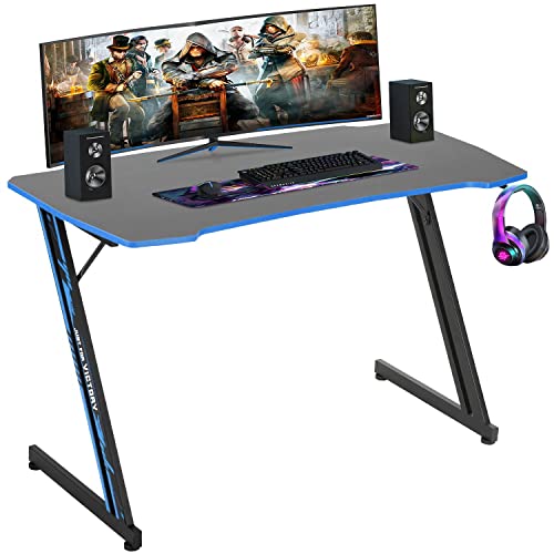 BestOffice Gmaing Desk Z Shaped 47 inch Gaming Workstation Ergonomic Gaming Table PC Computer Desk with Headphone Hook for Game Players, Blue - color: Blue, size: 47 Inch Z Shaped