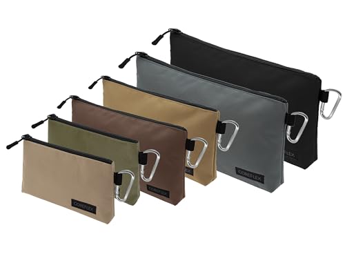 COREFLEX Premium Tool Pouch Zipper Bag, Small Tool Bag, Multipurpose Storage pouch, Heavy duty Flat Bottom Tool bag with YKK Zipper (6 pack Combo mixed size) - size: 6 pack Combo mixed size Khaki