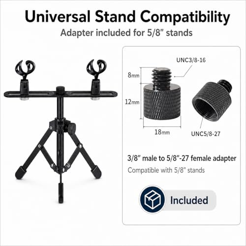 2 Mic Stereo Bar with Desktop Tripod Stand | Dual-microphone recording kit with 30cm stereo bar, desktop tripod, and adapter for XY, ORTF, and NOS recording.
