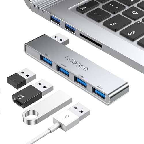 MOGOOD USB Hub 3.0, 4-Port Aluminum USB Splitter – Sturdy No-Cable Design, 1 USB 3.0 + 3 USB 2.0 Ports, Plug & Play Data Hub for Laptop, Desktop, Mac, Chromebook Ideal for Flash Drive, Mouse, Keyboard - color: Silver-Left, size: Left Side Version