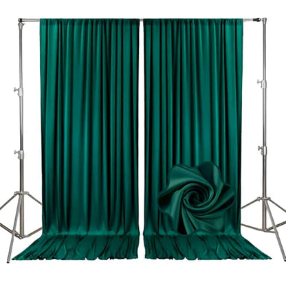 10ft x 7ft Lake Green Backdrop Curtains for Parties, Fabric Satin Background Curtain with Rod Pockets for Weddings, Birthday, Baby Shower, Photography, Graduation Party Backdrop Drapes, 2 Panels - color: Lake Green