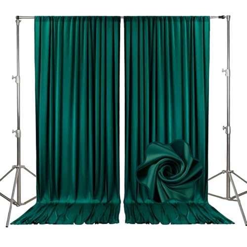 10ft x 10ft Lake Green Backdrop Curtains for Parties, Fabric Satin Background Curtain with Rod Pockets for Weddings, Birthday, Baby Shower, Photography, Graduation Party Backdrop Drapes, 2 Panels - color: Lake Green