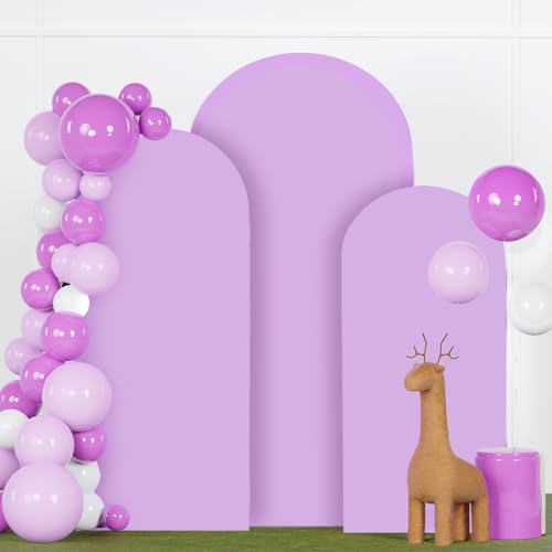 FANPROMS Wedding Arch Cover Set of 3 Lavender Arch Spandex Covers Baby Shower Chiara Arch Backdrop Stand Cover Round Top Stretchy Backdrop 5FT 6FT 7FT Arched Stand Covers for Parties Ornament - color: Lavender, size: 5FT, 6FT, 7FT