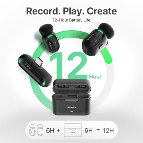SYNCO Mini Wireless Microphone with AI Noise Cancellation for iPhone/Android, Plug-and-Play Magnetic Lavalier Mic with Lightning Receiver, 328 ft Range, 12H Battery for Video Recording & Vlogging