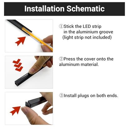 HAMRVL 6-Pack 16-Inch 10×10mm Black LED Aluminum Channel System for Wood Slat Wall Panels, U Shape LED Channel Profile with Mounting Accessories, LED Strip Diffuser for Acoustic Panels, Wall Decor
