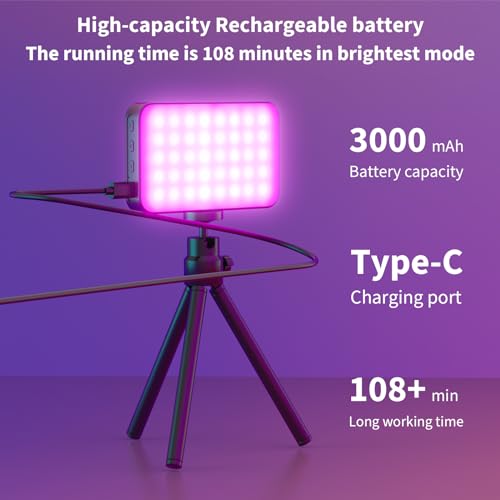 LUXCEO RGB Video Light, Portable LED Camera Light Panel, Dimmable 3000K-6000K CRI95+ Color Photo Light with 3000mAh Rechargeable Battery, for Photography Lighting, Vlogging, Video Conference