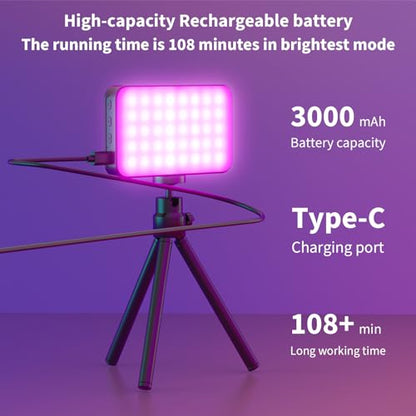 LUXCEO RGB Video Light, Portable LED Camera Light Panel, Dimmable 3000K-6000K CRI95+ Color Photo Light with 3000mAh Rechargeable Battery, for Photography Lighting, Vlogging, Video Conference